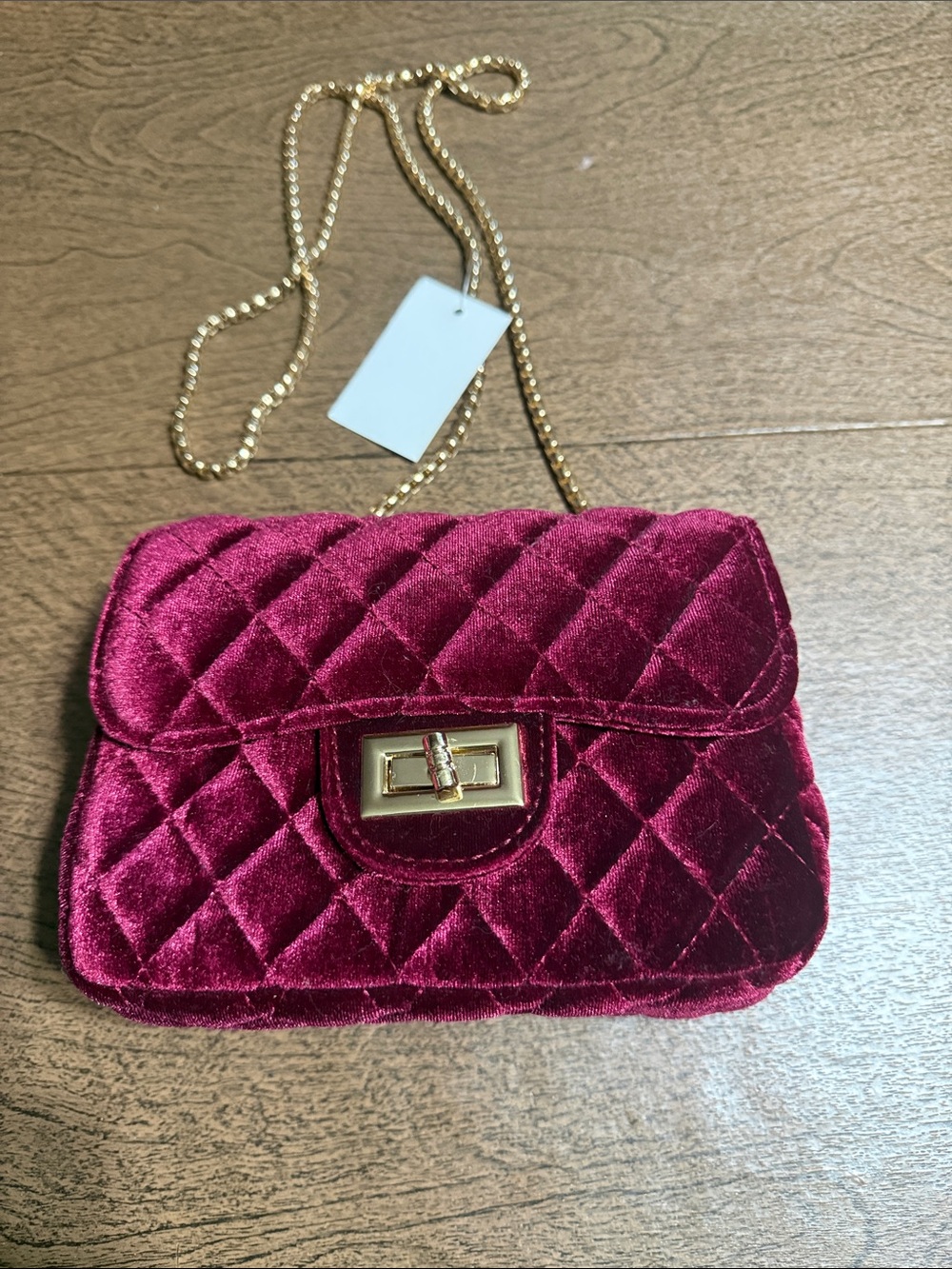 Mini Quilted Velvet Crossbody Bag in Deep Burgundy